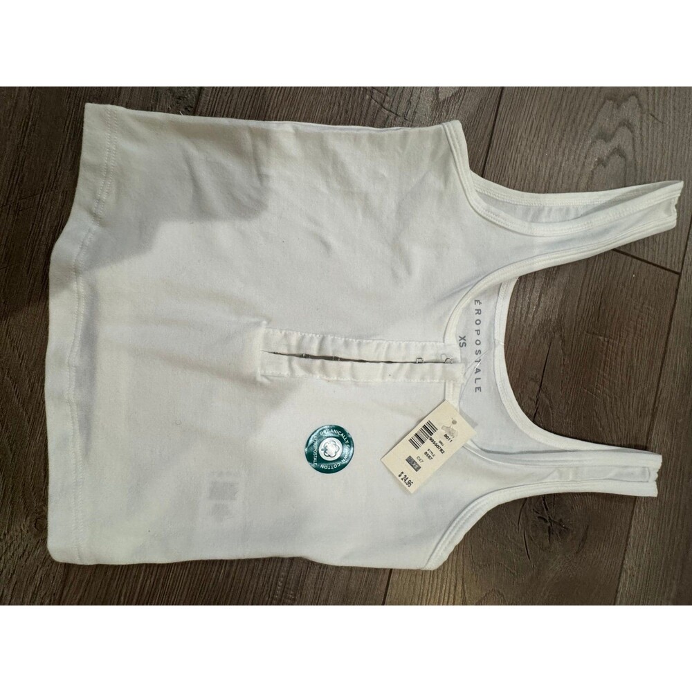 Women’s Aeropostale Cropped White Tank Top W/ Slide Buttons on Top Size XS NWT